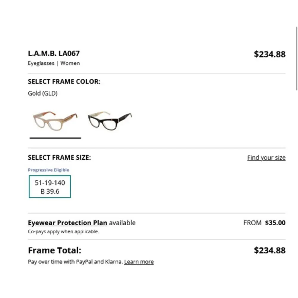 L.A.M.B Lamb Glasses Frames ONLY LA067 Clear Glitter Gold Cat Eye 51-19-140